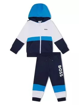 Спортивный костюм в стиле колор-блок с логотипом BOSS Kidswear, синий
