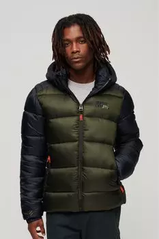 Спортивный пуховик с капюшоном и колор-блоками Superdry, синий