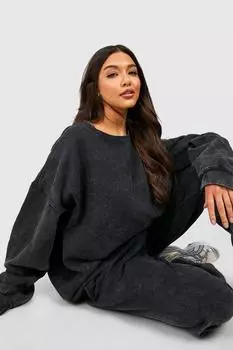 Спортивный свитер acid wash Boohoo, угольный