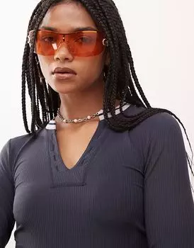 Спортивный топ COLLUSION в рубчик с длинными рукавами темно-синего цвета