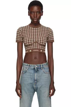 Спортивный топ с коротким рукавом Ma quad seamless Amiri, коричневый