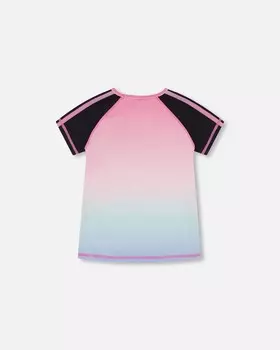 Спортивный топ с короткими рукавами и градиентом розового цвета с большими цветами Deux par Deux