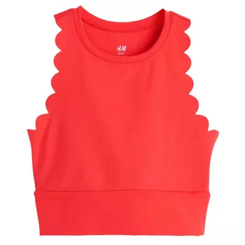 Спортивный укороченный топ H&amp;M Scallop-edged, светло-красный