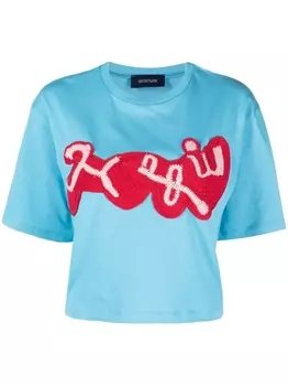 Sportmax футболка Teoria со вставкой в технике кроше, синий