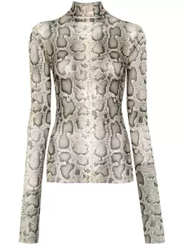 Sportmax топ с высоким воротником и змеиным принтом, нейтральный цвет