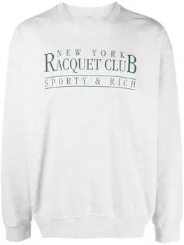 Sporty & Rich меланжевая толстовка NY Racquet Club с логотипом, серый