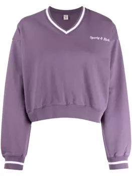 Sporty & Rich толстовка с V-образным вырезом и вышитым логотипом, фиолетовый