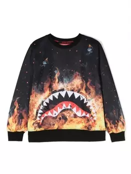 Sprayground Kid толстовка Shark On Fire с логотипом, черный