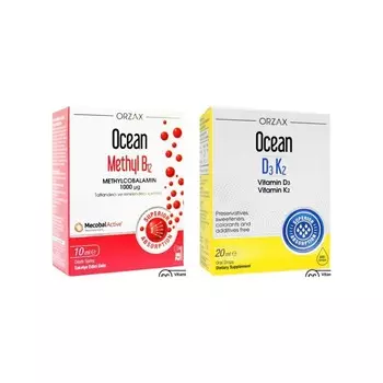 Спрей Ocean Methyl B12 1000 мкг, 10 мл + Капли витаминов D3 / K2 Ocean, 20 мл