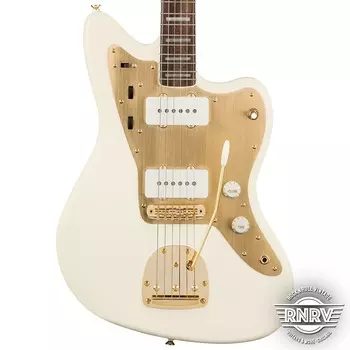 Squier 40th Anniversary Jazzmaster, Gold Edition, лавровый гриф, золотая анодированная накладка, олимпийский белый Fender
