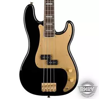 Squier 40th Anniversary Precision Bass, Gold Edition, Laurel FB, накладка из анодированного золота, черный Fender