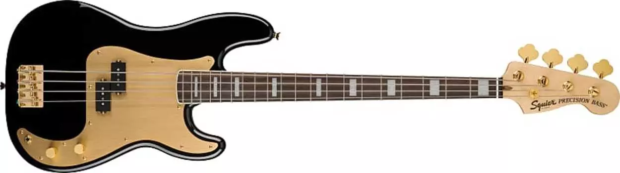 Squier 40th Anniversary Precision Bass, Gold Edition, лавровый гриф, золотая анодированная накладка, черный