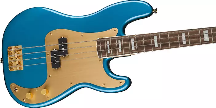 Squier 40th Anniversary Precision Bass, Gold Edition, накладка на гриф Laurel, накладка из анодированного золота, цвет Lake Placid Blue Fender 0379430502