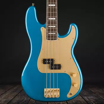 Squier 40th Anniversary Precision Bass, Gold Edition, золотая анодированная накладка — синий Лейк-Плэсид