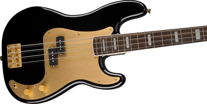 Squier 40th Anniversary Precision Bass Gold Edition Золотая анодированная защита Черный 40th Anniversary Precision Bass Gold Edition Gold Anodized Guard Black