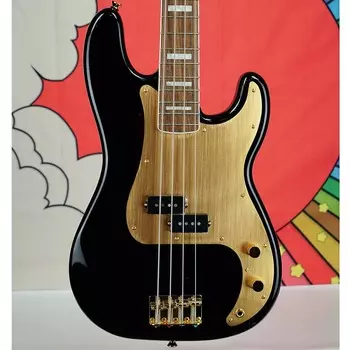 Squier 40th Anniversary Precision Bass, золотое издание, Накладка на гриф Laurel, накладка из анодированного золота, цвет черный 0379430506