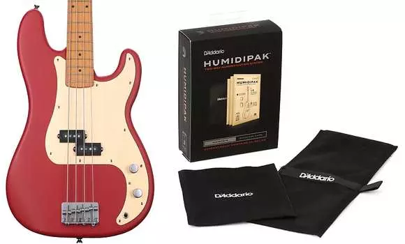 Squier 40th Anniversary Vintage Edition Precision Bass - Satin Dakota Red Bundle с D'Addario Humidipak с автоматической системой контроля влажности Squier + D'Addario 0379530554=1 PW-HPK-01=1