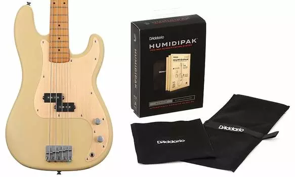 Squier 40th Anniversary Vintage Edition Precision Bass — Satin Vintage Blonde Bundle с D'Addario Humidipak Support Automatic System Control System Squier + D'Addario 0379530507=1 PW-HPK-01=1