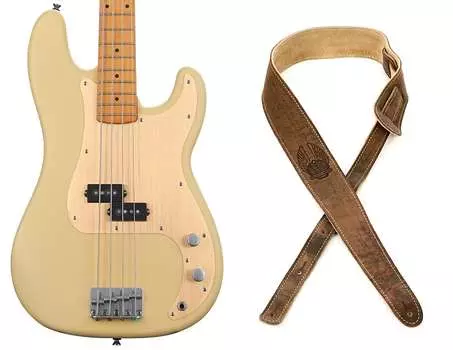 Squier 40th Anniversary Vintage Edition Precision Bass - Satin Vintage Blonde Bundle с ремешком Fender Road Worn - Коричневый Squier + Fender 0379530507=1 0990660050=1