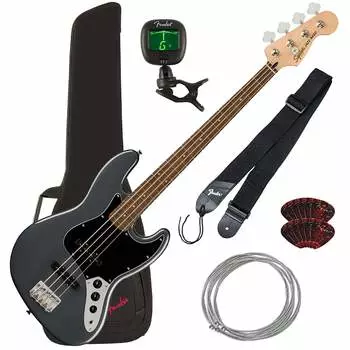 Squier Affinity Jazz Bass - Laurel, Charcoal Frost Metallic BASS ESSENTIALS BUNDLE Affinity Jazz Charcoal Frost Metallic