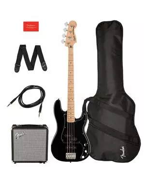 Squier by Fender Affinity Series Precision Bass PJ Guitar Pack, кленовый гриф - черный