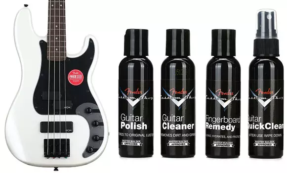 Squier Contemporary Active Precision Bass PH — Жемчужно-белый комплект с системой ухода за гитарой Fender Custom Shop Deluxe — 4 упаковки Squier + Fender 0370481523=1 0990539000=1