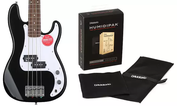 Squier Mini Precision Electric Bass - черный комплект с D'Addario Humidipak поддерживает автоматическую систему контроля влажности Squier + D'Addario 0370127506=1 PW-HPK-01=1