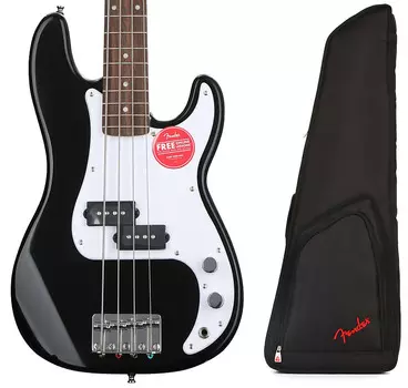 Squier Mini Precision Electric Bass — черный комплект с мини-сумкой для струнных инструментов Fender FEMS-610 — черный Fender + Squier 0991411206=1 0370127506=1