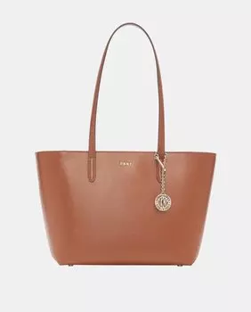 Средне-коричневая сумка-тоут из воловьей кожи с подвеской DKNY, коричневый