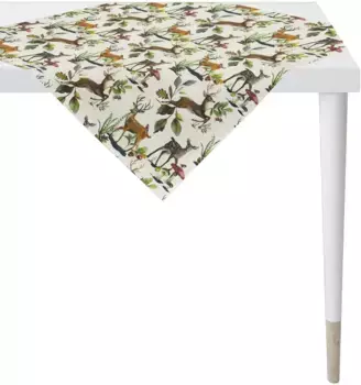 Среднее одеяло APELT "5883 CHALET STYLE, Рождественское, зимнее, осеннее украшение", (1 шт.), цифровая печать 100х100 см, коричневый/зеленый