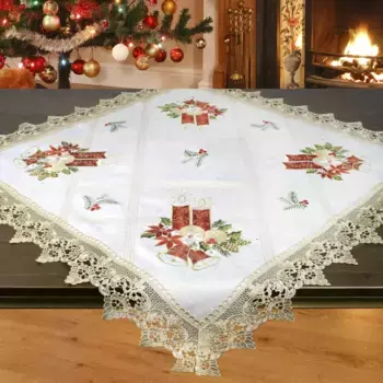 Среднее одеяло Delindo Lifestyle с декоративной вышивкой и кружевом на коклюшках 110х110 см, цвет natur