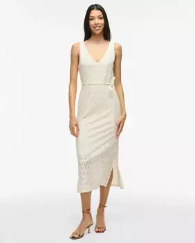 Среднее платье без рукавов из кружева Vila, бежевый