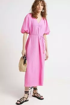 Среднее пышное фактурное платье с поясом River Island, розовый