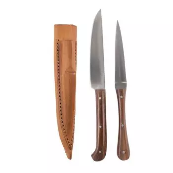 Средневековый набор столовых приборов тип 1, включая двойные кожаные ножны и деревянную ручку Vehi Mercatus