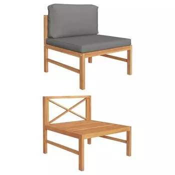 Средний диван Ankonbej с темно-серыми подушками из массива тикового дерева