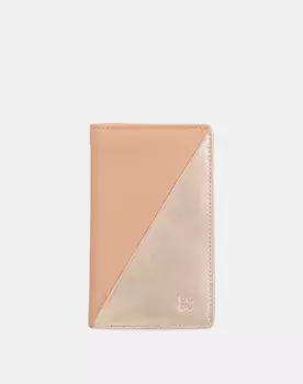 Средний двухцветный женский кошелек из металлизированной кожи на молнии Dudu, розовый