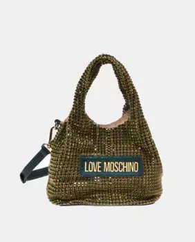 Средний клатч для вечеринки с синими и серебряными стразами Love Moschino, зеленый