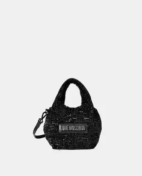 Средний клатч для вечеринок с черными стразами Love Moschino, черный