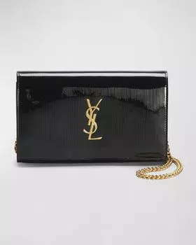 Средний кошелек Kate YSL на цепочке из ребристой кожи Saint Laurent, цвет Nero