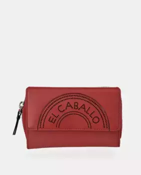Средний кошелек-кошелек с клапаном из черной кожи El Caballo, красный