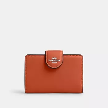 Средний кошелек с угловой молнией COACH, цвет silver/dark orange