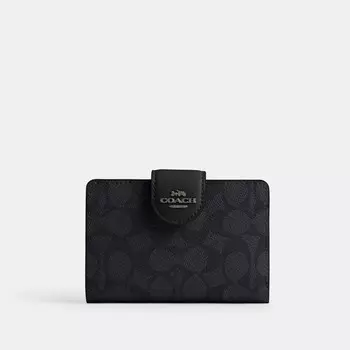 Средний кошелек с угловой молнией COACH, цвет gunmetal/charcoal/black