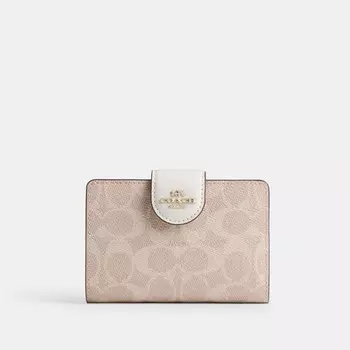 Средний кошелек с угловой молнией COACH, цвет gold/sand/chalk