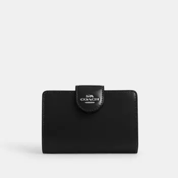 Средний кошелек с угловой молнией COACH, серебряный/черный