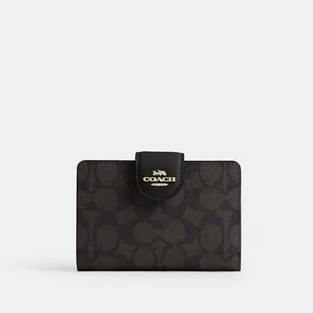 Средний кошелек с угловой молнией COACH, золотой/коричневый/черный