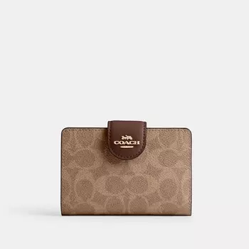 Средний кошелек с угловой молнией COACH, золотой/желтовато-коричневый/коричневый