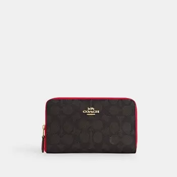 Средний кошелек с застежкой-молнией COACH, цвет gold/walnut/bold red