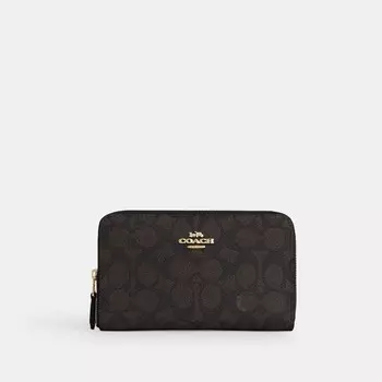 Средний кошелек с застежкой-молнией COACH, золотой/коричневый/черный
