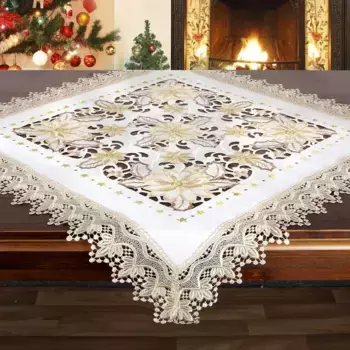 Средний плед Delindo Lifestyle "Рождественская звезда" (1 шт.) с декоративной вышивкой и коклюшным кружевом 85х85 см, бежевый