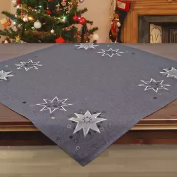 Средний плед Delindo Lifestyle "Рождественские звезды", (1 штука), гладкая ткань, вышивка 85х85 см, цвет anthrazit